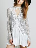Choies White V-neck Lace Panel Long Sleeve Mini Dress