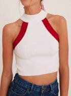 Choies White Contrast Halter Chic Women Knit Crop Tank Top