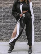 Choies Black Cotton Long Sleeve Chic Women Hoodie Coat And High Waist Pants