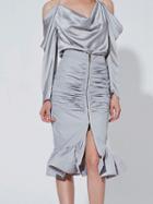Choies Gray High Waist Ruched Detail Fishtail Hem Chic Women Skirt