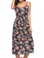 Choies Blue Spaghetti Strap Floral Print Midi Dress