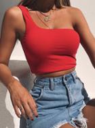 Choies Red One Shoulder Chic Women Crop Tank Top