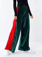 Choies Dark Green Contrast Velvet Wide Leg Pants