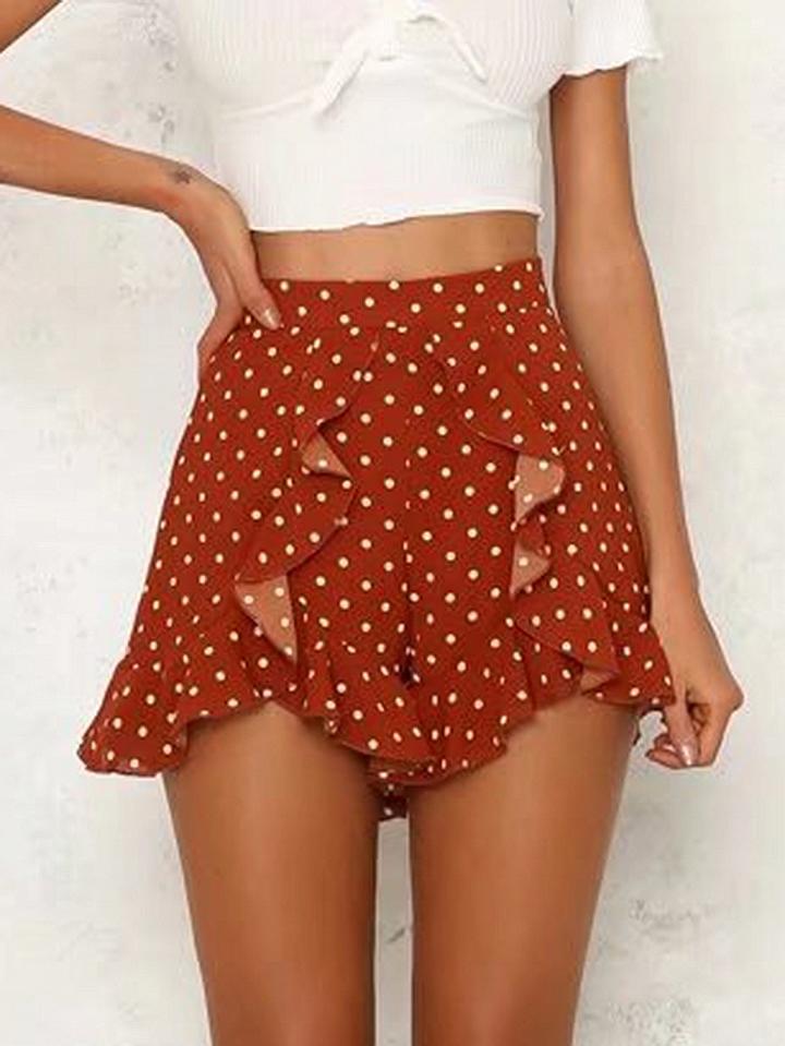 Choies Red Polka Dot High Waist Ruffle Trim Shorts