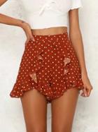 Choies Red Polka Dot High Waist Ruffle Trim Shorts