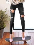 Choies Black High Waist Ripped Cut Out Skinny Jeans