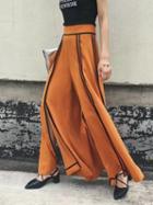 Choies Dark Orange Contrast Trim Split Wide Leg Pants