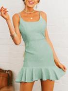 Choies Green Cotton Ruffle Trim Open Back Chic Women Cami Mini Dress