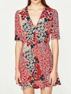 Choies Polychrome Floral V-neck Half Sleeve Mini Dress