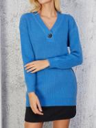 Choies Blue V-neck Button Front Long Sleeve Chic Women Knit Sweater