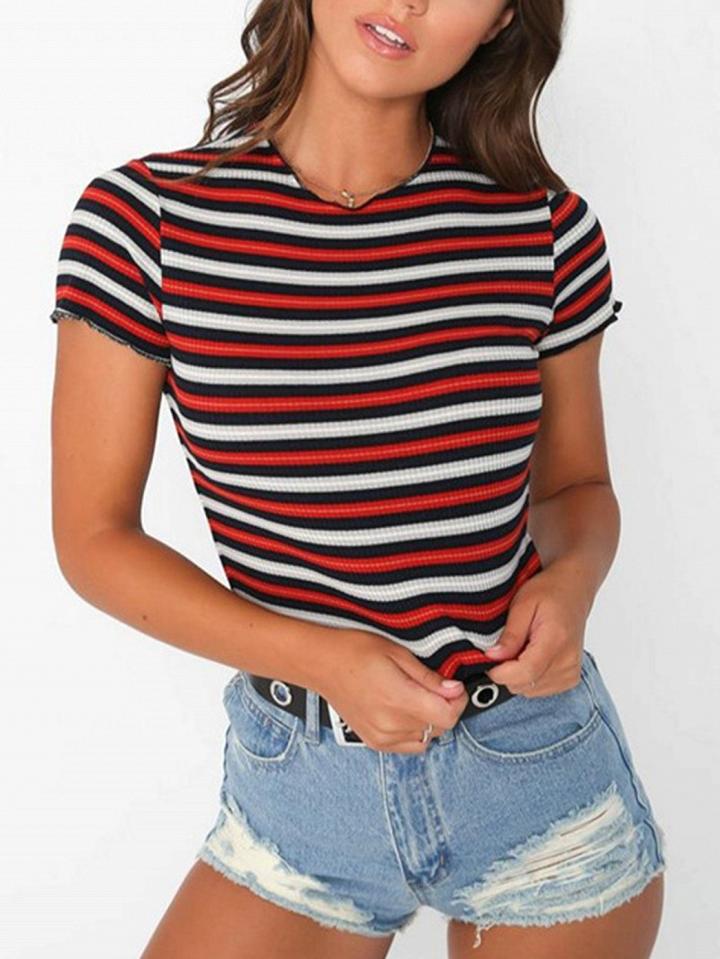 Choies Red Contrast Stripe Crew Neck T-shirt