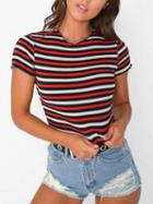 Choies Red Contrast Stripe Crew Neck T-shirt