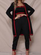 Choies Black Contrast Stripe Panel Open Front Long Sleeve Chic Women Cardigan