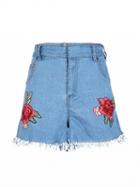 Choies Blue Floral Embroidery Denim Shorts