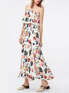 Choies White Off Shoulder Floral Print Lace Panel Maxi Dress