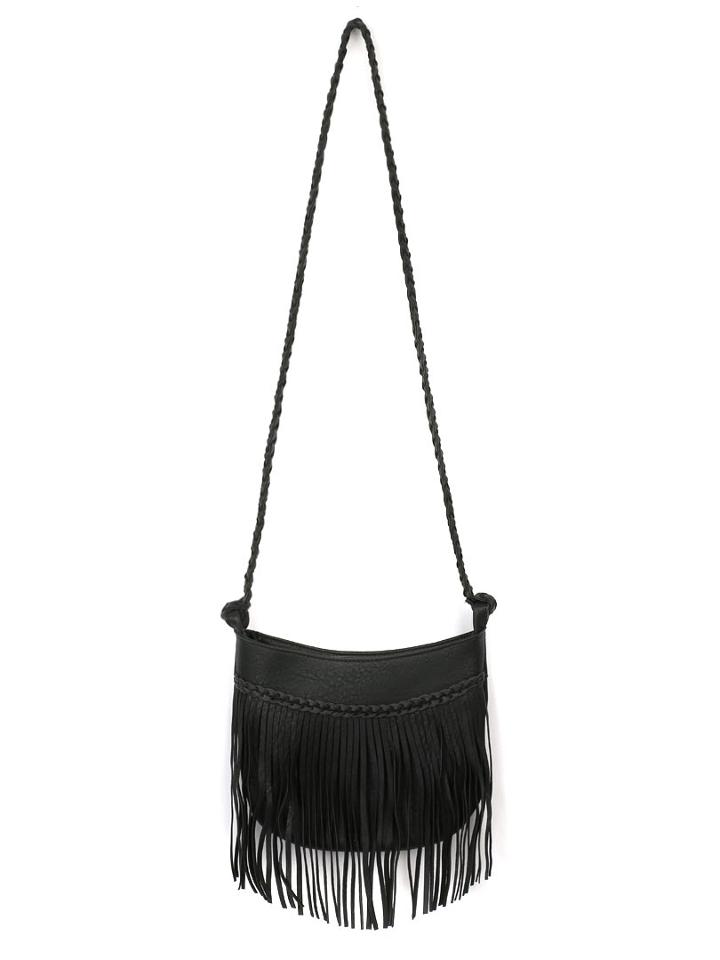 Choies Black Weaved Strap Detail Tassel Cross Body Bag