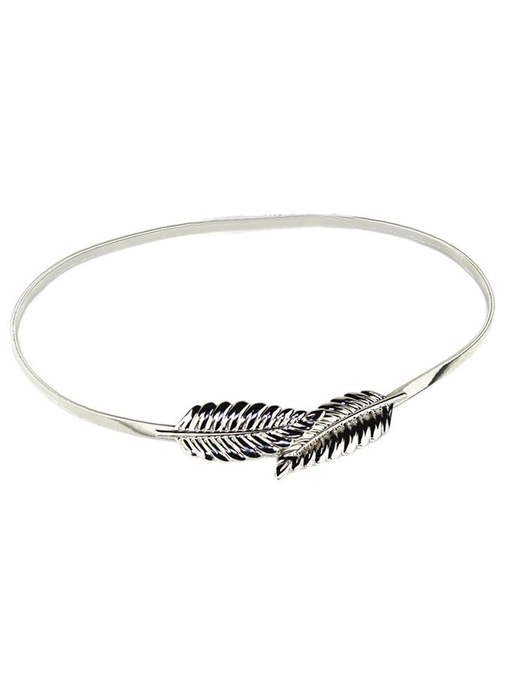 Choies Silver Metallic Leaf Lock Elastic Waist Belt