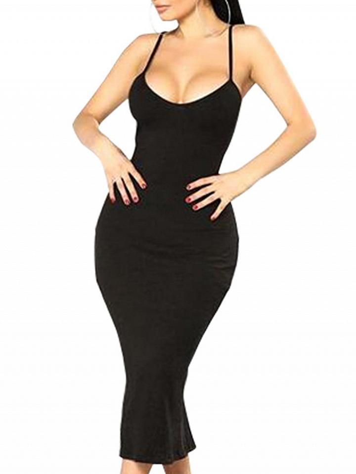 Choies Black Spaghetti Strap Split Back Bodycon Midi Dress