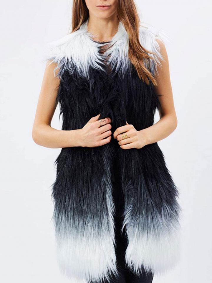 Choies Dip Dye Open Front Fluffy Faux Fur Waistcoat