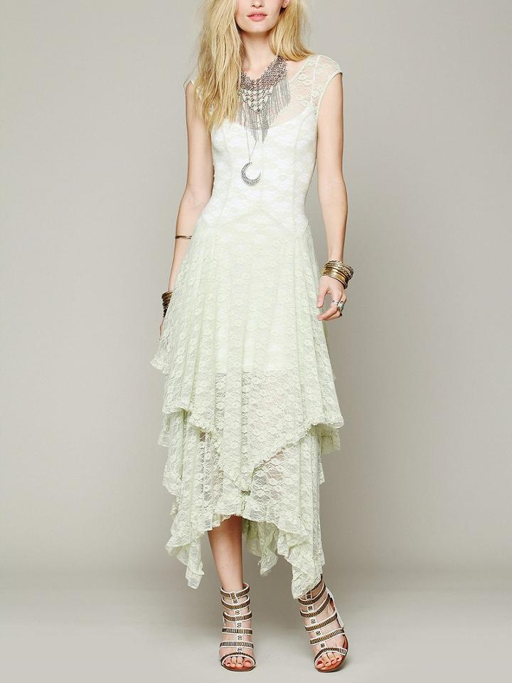 Choies Light Green Asymmetric Hem Open Back Lace Dress