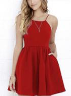 Choies Red Backless High Waist Skater Mini Dress