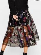 Choies Black High Waist Embroidery Floral Mesh Skirt