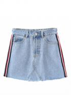 Choies Blue High Waist Contrast Stripe Denim Mini Skirt