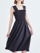 Choies Black Stripe Frill Detail Sleeveless Midi Dress