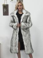 Choies Gray Lapel Longline Faux Fur Coat