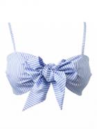Choies Light Blue Stripe Bow Front Spaghetti Strap Crop Top