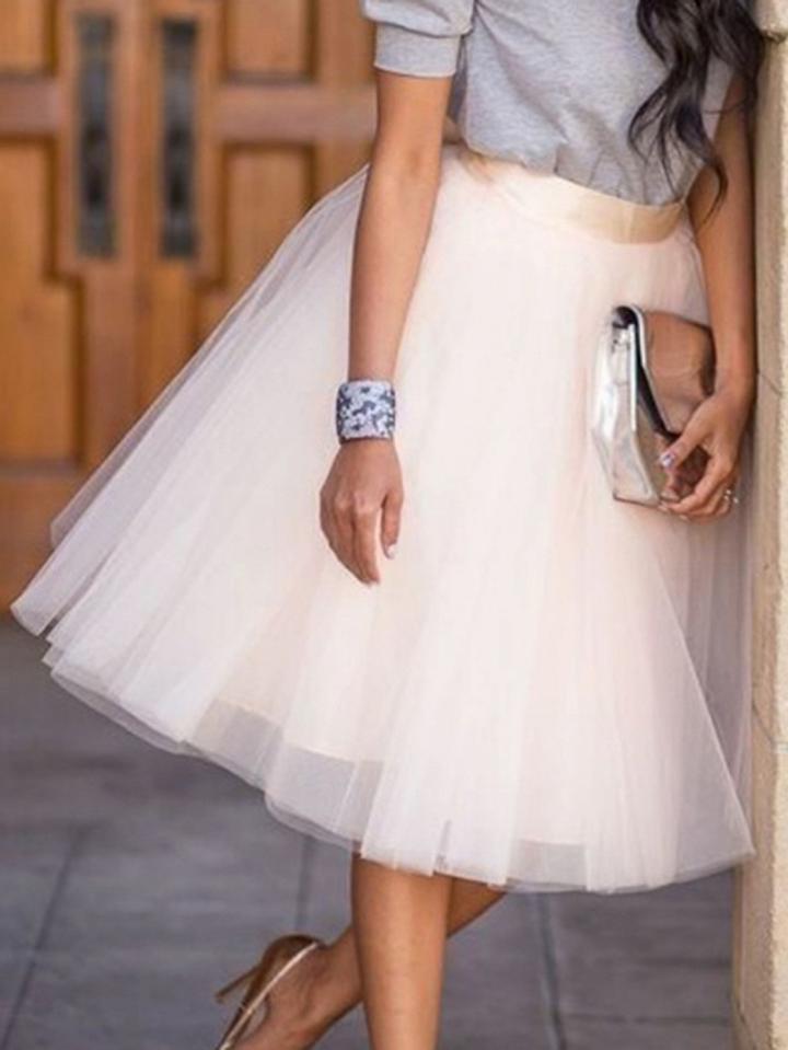 Choies White High Waist Mesh Bubble Skirt