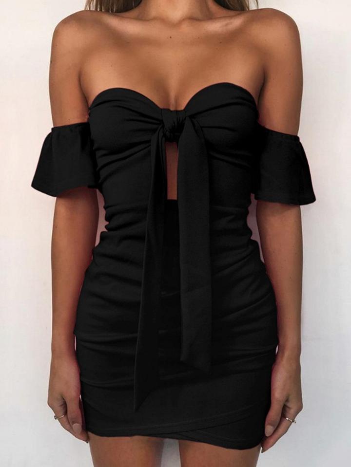 Choies Black Bandeau Knot Front Bodycon Mini Dress