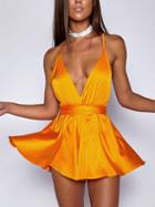 Choies Yellow Plunge Strap?back?cross?backless Chic Women Mini Dress