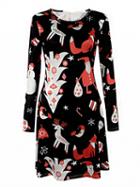 Choies Black Reindeer Print Long Sleeve Holiday Dress
