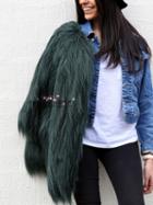 Choies Dark Green Open Front Faux Fur Coat