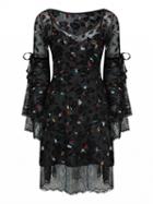 Choies Black V-neck Floral Long Sleeve Dress And Cami Lining