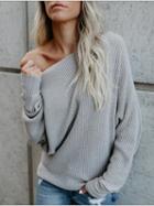 Choies Gray Off Shoulder Long Sleeve Women Knit Sweater
