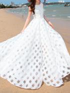 Choies White Sheer Plaid Sleeveless Organza Beach Maxi Dress