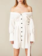 Choies White Off Shoulder Button Front Long Sleeve Mini Dress