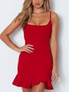 Choies Red Spaghetti Strap Ruffle Hem Bodycon Mini Dress