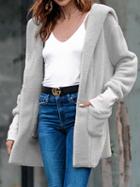 Choies Gray Velvet Open Front Long Sleeve Chic Women Hoodie Coat