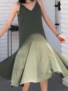 Choies Dark Green V-neck Ruffle Hem Chic Women Cami Midi Dress