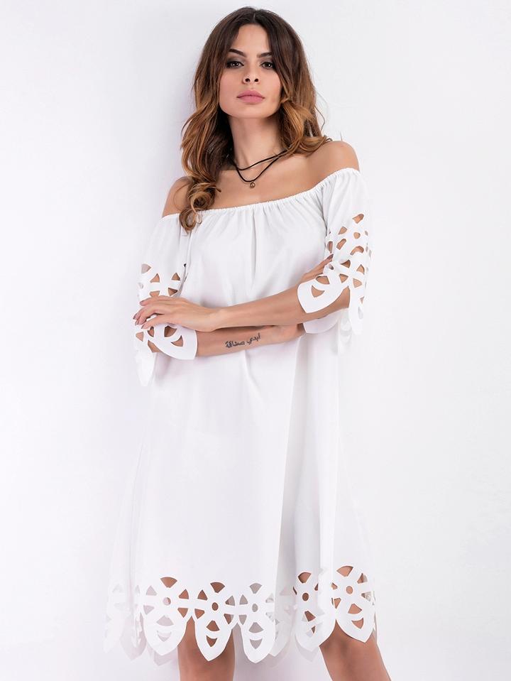 Choies White Off Shoulder Cut Out Detail Shift Dress