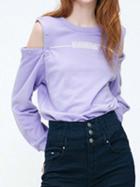 Choies Purple Cold Shoulder Letter Print Long Sleeve Sweatshirt