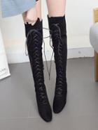 Choies Black Faux Suede Lace Up Over The Knee Boots