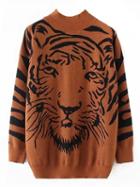 Choies Brown Tiger Pattern Long Sleeve Knit Sweater