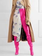 Choies Hot Pink Satin Look Pointed Heeled Over The Waist Boots