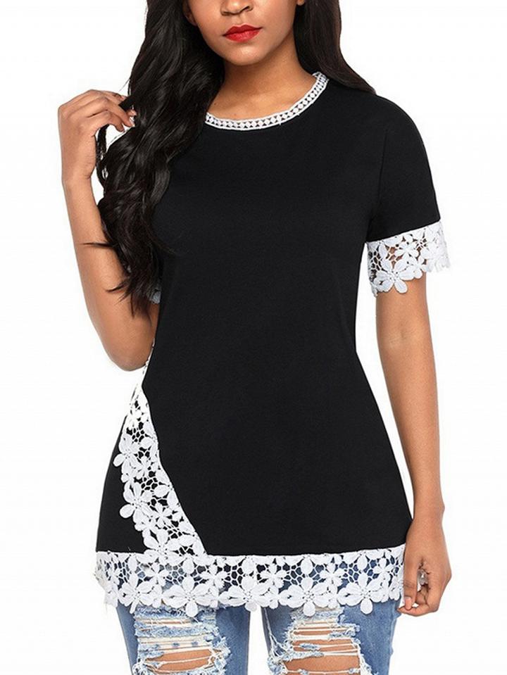 Choies Black Crew Neck Lace Panel Blouse