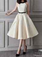 Choies White Stripe Print Open Back Ruffle Hem Chic Women Midi Dress