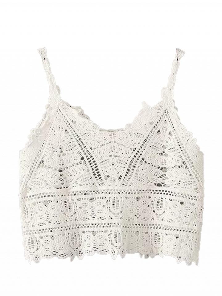 Choies White V-neck Lace Crop Top